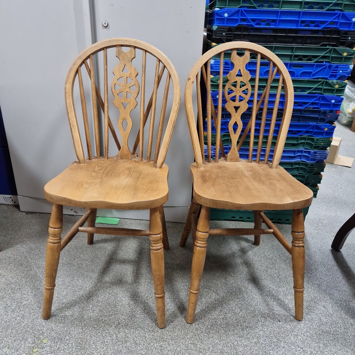 2 solid wood dining chairs (190909)