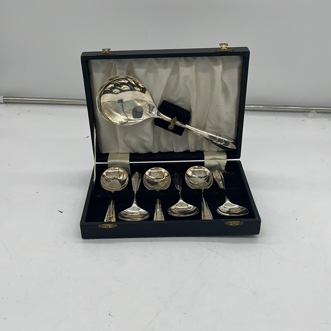 Cased Silver Plated Fruit Spoons & Server, c.1920s