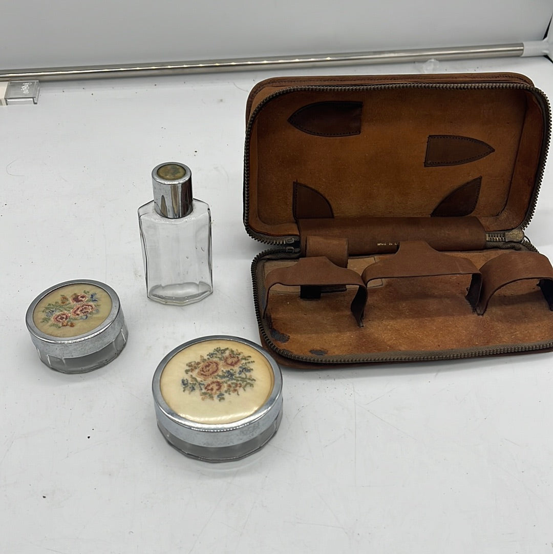 Vintage leather case and vanity set (F)