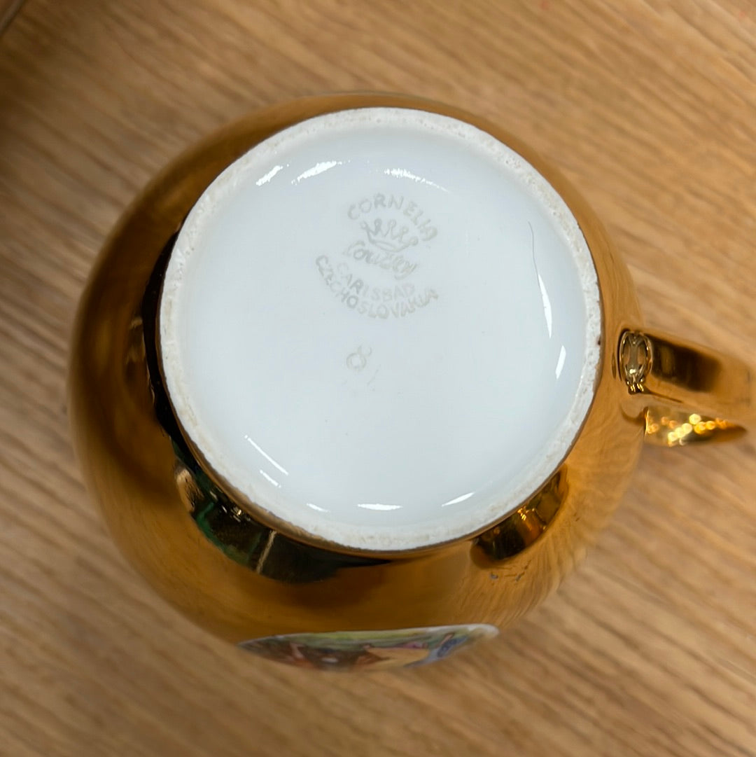 Antique Tea Cup, 4 Saucer & Desert Plate Gilded, Scenic, 19th Century Set.(ONLINE SALES ROOM (T 05)