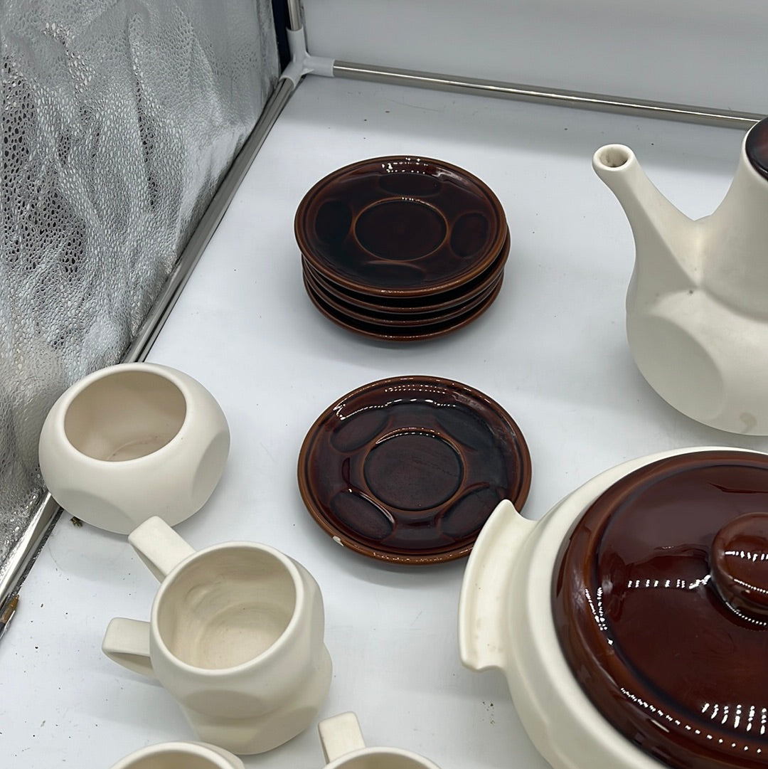 Brown/cream soup and tea set . (TS1)